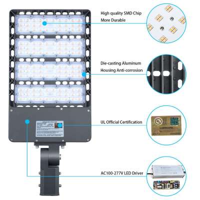 1000W MH HPS Replacement SMD3030 LED Shoebox Light Fixture 300W Retrofit Kits IP65 Outdoor Lighting Slip Fitter 5700K UL DLC